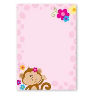 Cute Girl Monkey and Flowers Pink Polka Dot Notepad 