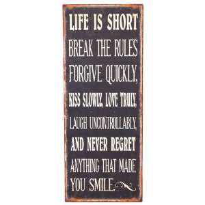 Wilco Imports Distressed Life is Short Metal Wall Plaque, Black with 