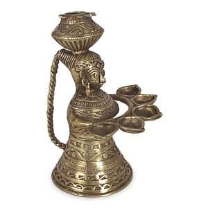  Brass oil lamp, Village Maiden