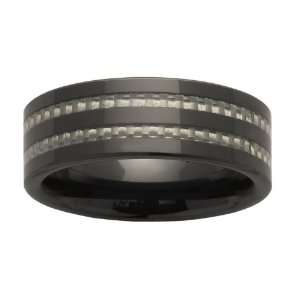  Size 10.5  8mm Gray Carbon Fiber Inlay Black Ceramic Ring 