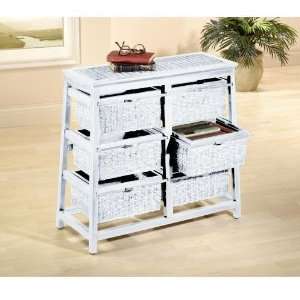  White Hillsdale Wood and Wicker 6 Drawer Pyramid