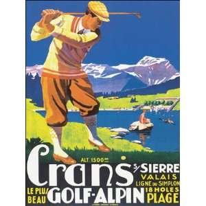  CRANS SUR SIERRE GOLF ALPIN SMALL VINTAGE POSTER REPRO 