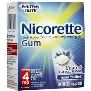 Nicorette OTC Stop Smoking Nicotine Gum, 4mg White Ice Mint 100 ct 