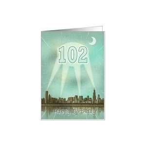 102nd Birthday as a retro city movie poster with spotlights Card