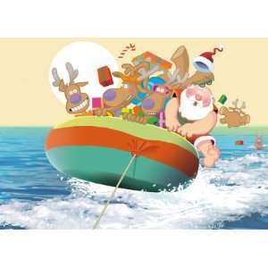  Santa and Reindeer Boat Tow Christmas Card  12 carsd/13 