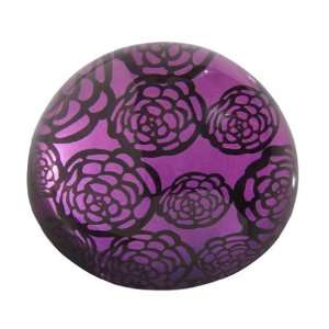  Purple Floral 3.75 Glass Domed Paperweight
