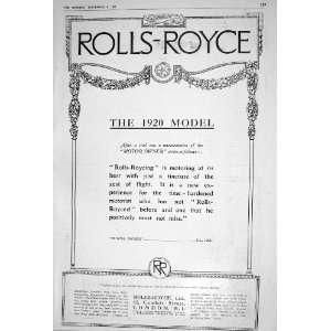  1920 ADVERTISEMENT ROLLS ROYCE MOTOR CARS CONDUIT STREET 