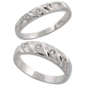 925 Sterling Silver 2 Piece His (5.5mm) & Hers (4mm) CZ Wedding Ring 
