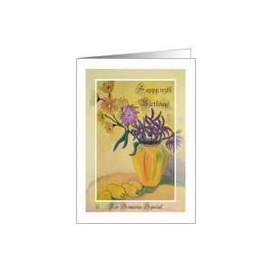  Happy 115th Birthday, Yellow Vase Flowers Card Toys 