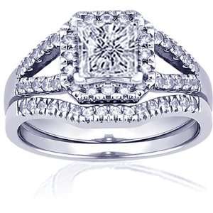  1.30 Ct Radiant Cut Halo Diamond Wedding Rings Pave Set 