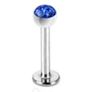 14g Labret Monroe Stud Lip Ring Piercing with Blue Austrian Crystal 