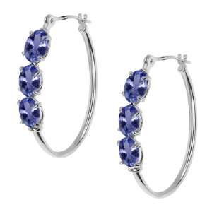  2.70 Ct Oval Blue Tanzanite 14K White Gold 4 prong Hoop 