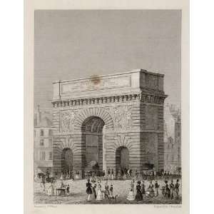  1831 Porte Saint Martin Triumphal Arch Paris Engraving 