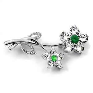  Emitations Romas CZ Flower Brooch, Emerald, 1 ea Jewelry