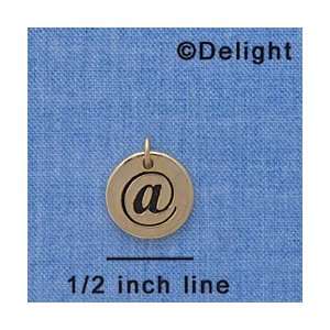  C4348 tlf   @   At Sign   1/2 Disc   Gold Plated Charm 