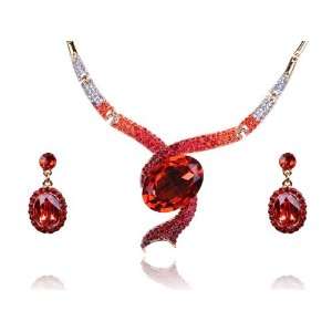  Ruby Red Snake Swarovski Crystal Rhinestone Dangle Earring 