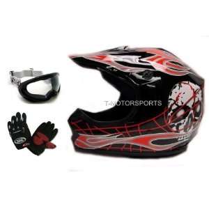 TMS Youth Black Red Skull Dirt Bike ATV Motocross Helmet with Goggles 