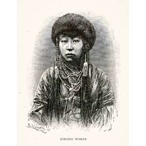  1900 Wood Engraving Costume Portrait Kyrgyz Kirghiz 
