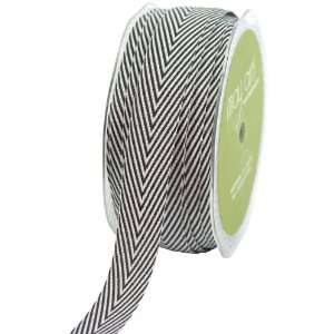  May Arts 3/4 Inch Wide Ribbon, Black Twill with Chevron 