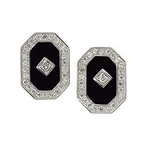   11.00x07.50 mm Genuine Onyx And Cubic Zirconia Earring   3.91 grams