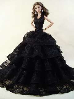 Eaki Black Lace Evening Gown Dress Outfit Silkstone Barbie Fashion 