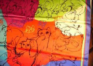 Artist Michael Leu Silk Scarf Kittens Cats 100% Silk  