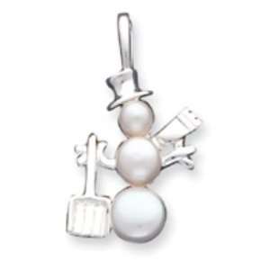  Sterling Silver Cultured Pearl Snowman Pendant Jewelry