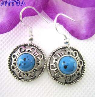 New Round Shaped Tibet Turquoise Earrings #011  