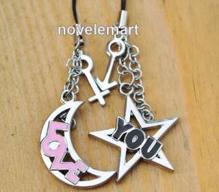 1pair Lover Couple Moon Star Mobile Phone Chain Ring  