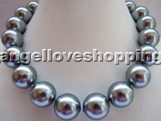 100% round 20mm gray south sea shell pearls necklace  
