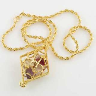 24 14kt Gold Ep Cage Pendant W/ Genuine Gemstones  
