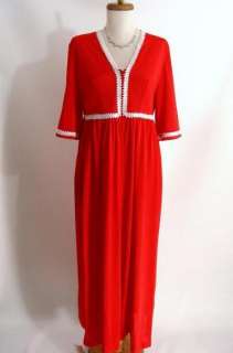 vintage RED NYLON ZIPPER DRESSING GOWN NIGHTGOWN ROBE M  