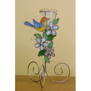 Bird and Flowers Stained Glass Vase