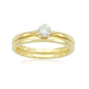 Yellow Gold Plated Sterling Silver Diamond Bridal Set (0.10 cttw, I J 