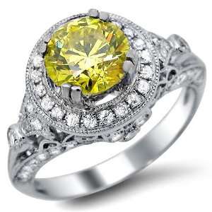  1.80ct Yellow Canary Round Diamond Engagement Ring 14k 