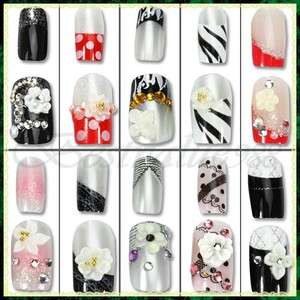   Glue Design Acrylic Full Nail Art Flase Tips 10 Style U Pick  