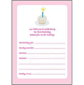 Pack of 10 Childrens Birthday Party Invitations, 1 Year Old Girl 