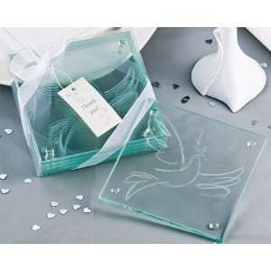  Wedding Favors White Dove Glass Coaster Set of 4 