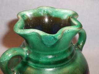 LOVELY MEXICAN TURQUOISE DRIP GLAZE POTTERY VASE~HANDLE  