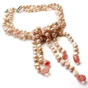  Rose gold Baroque 17 Inch Three Strand Pearl Necklace; 5.5 