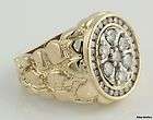   Diamond Cluster Nugget Mens Ring   10k White & Yellow Gold Band