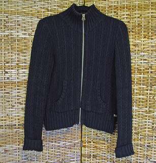 RUSTIC black cable knit POLO JEANS gold zipper RALPH LAUREN cardigan 
