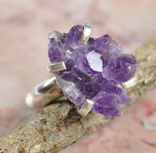 1107, AMETHYST DRUZY CRYSTALS .925 STERLING SILVER RING SIZE 8  