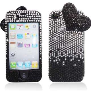 iPhone 4S 4G Heart Black & Silver Diamond Protective Case Cover with 