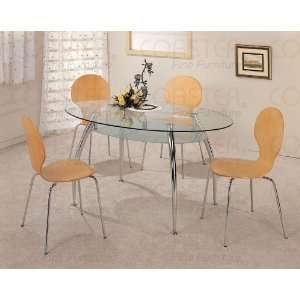  5pc Oval Glass Top Muller Natural Dining Table Chairs Set 