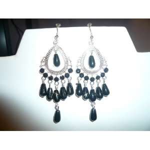  HOT*Sale* black Beaded Silver Indian Chandelier Earrings 