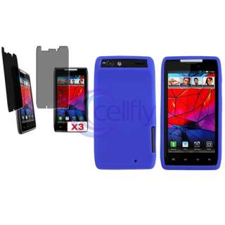 Blue Silicone Soft Skin Case+3x Privacy Screen Protector for Motorola 