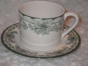 Staffordshire Engravings Yuletide Green Cup Saucer Set  