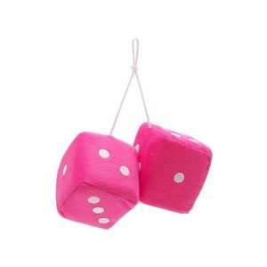  Vintage Parts 14557 3 Pink Fuzzy Dice with White Dots 