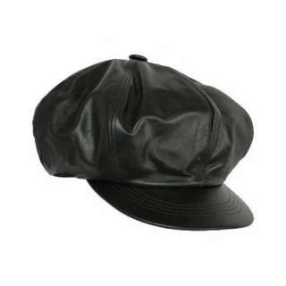  Black Genuine Leather Oversized Newsboy Cap Hat Clothing